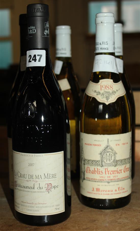 3 J. Moreau et Fils Chablis 1er Cru Vau de Vey 1988 and 2 La Crau de Ma Mere Chateauneuf-du-Pape 2007